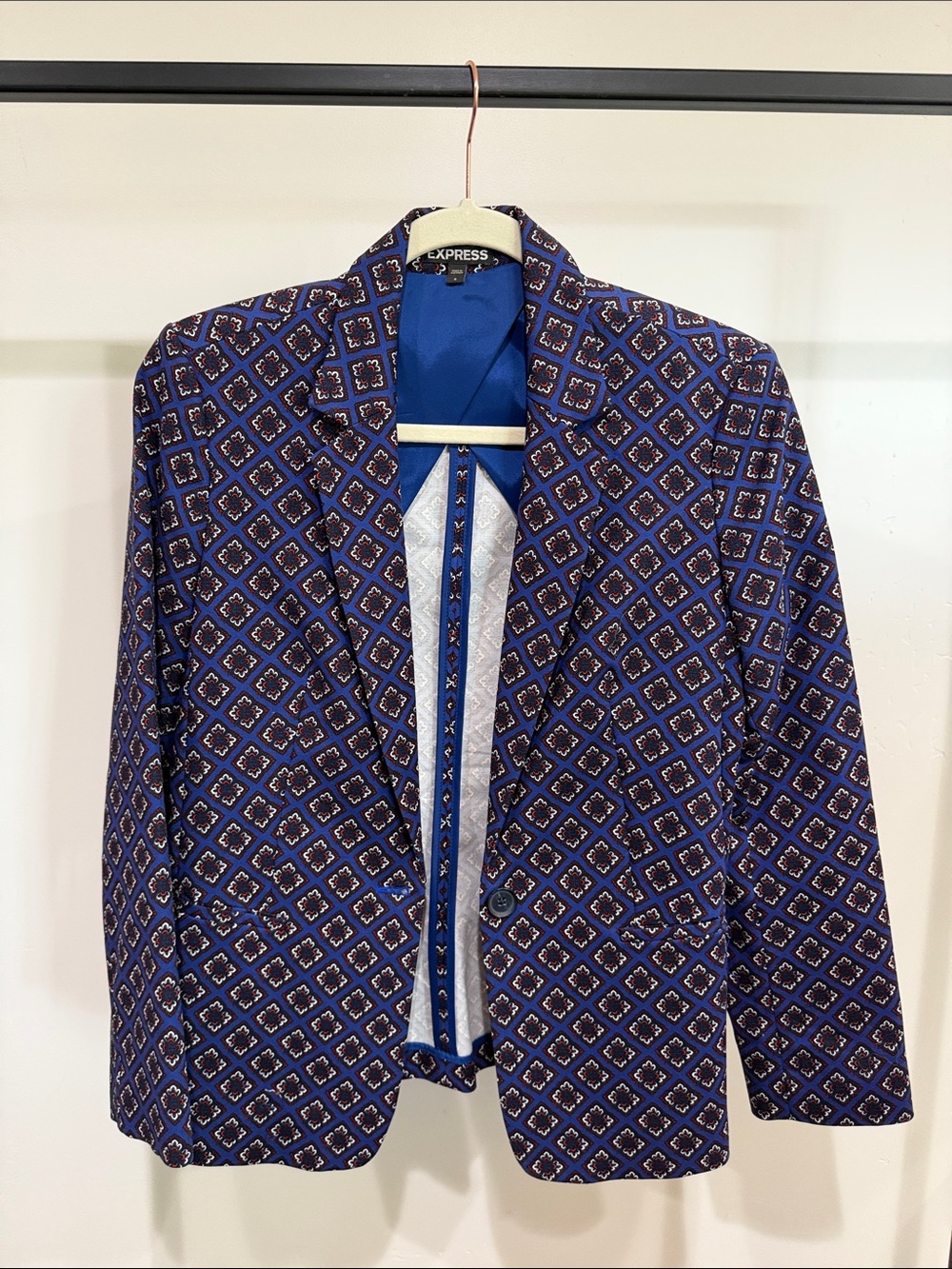 Express Women's Navy Geometric Print Blazer